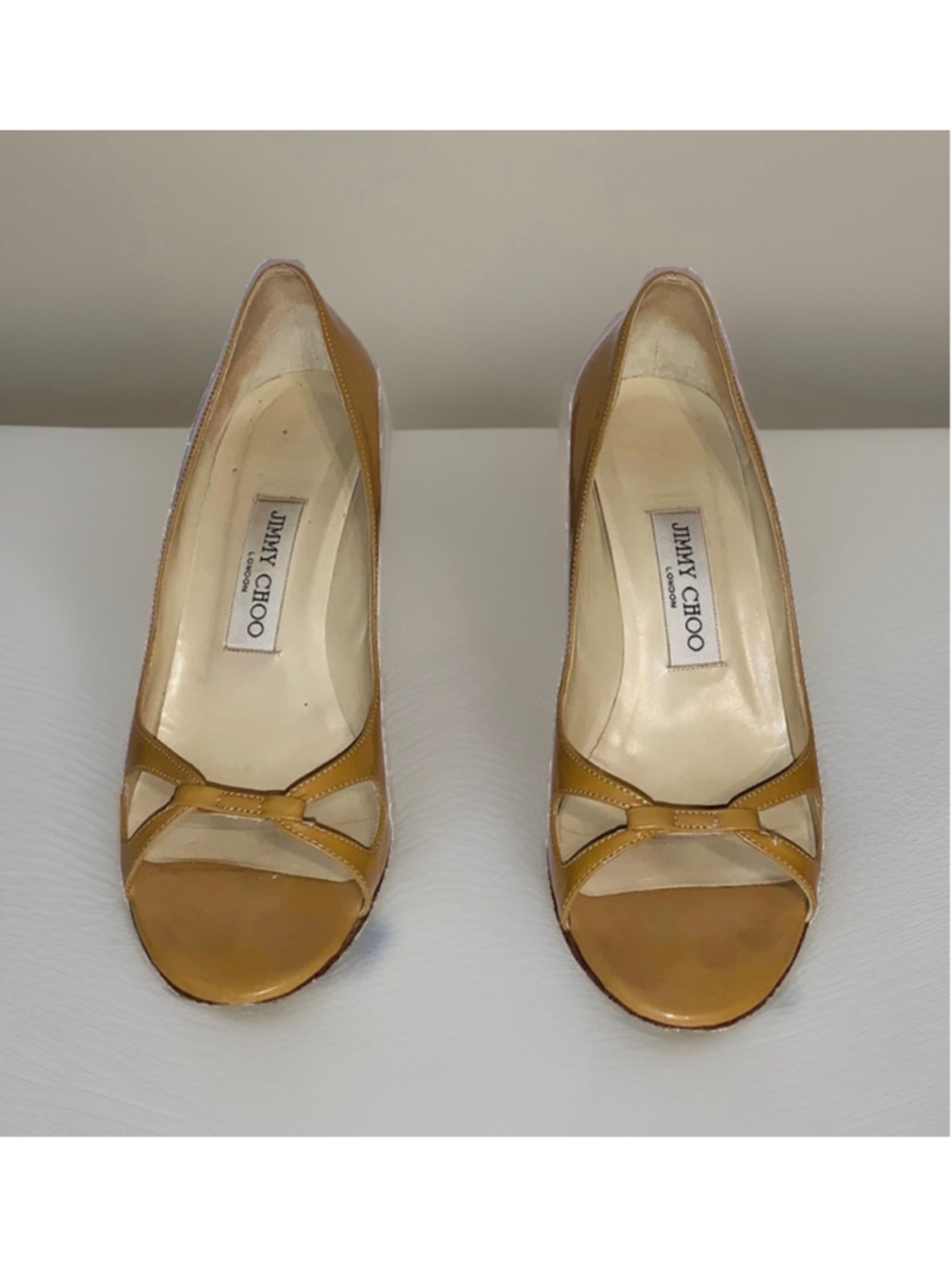 Women's Jimmy Choo Yellow Patent Open Toe Pumps, Size 38